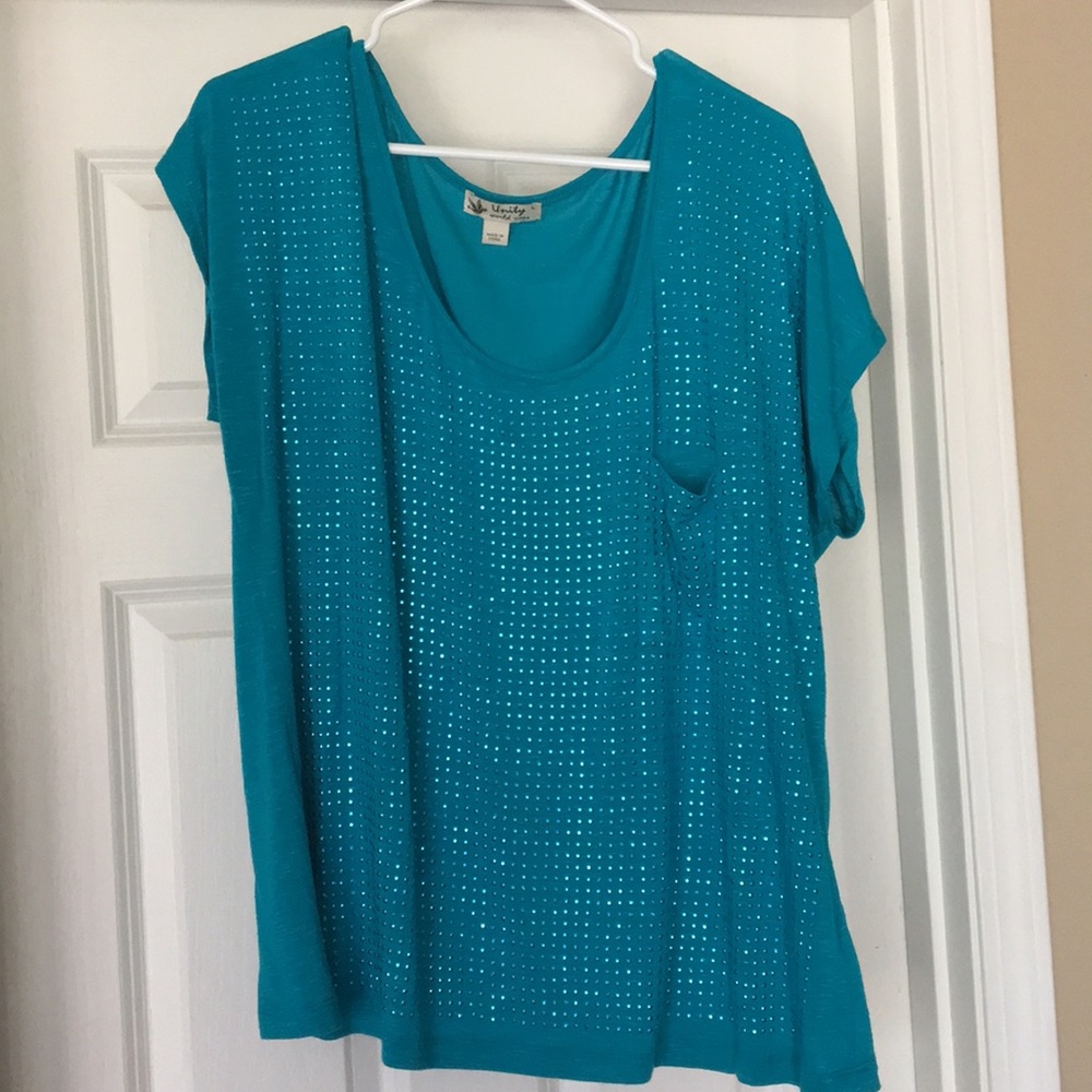 Turquoise shirt with sparkles size L-Never worn!